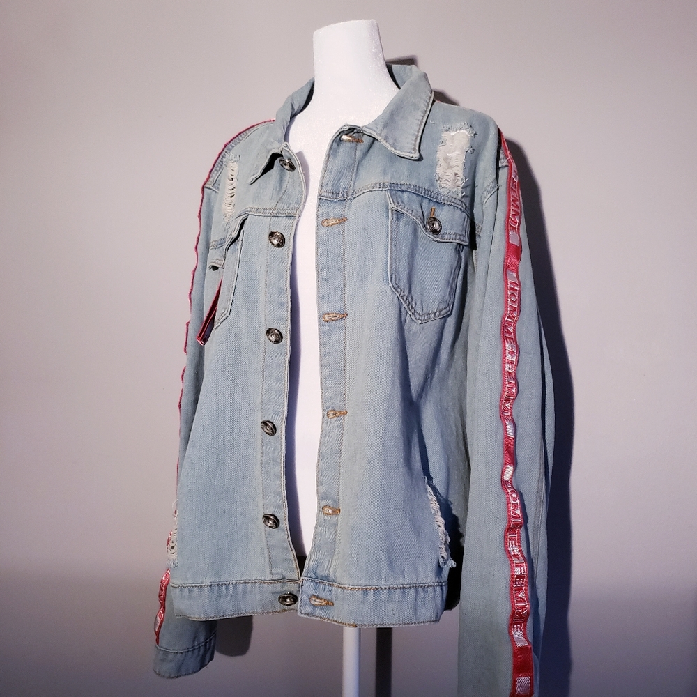 Homme +Femme LA Streetwear Distressed Denim Jean Jacket, Unisex French XL